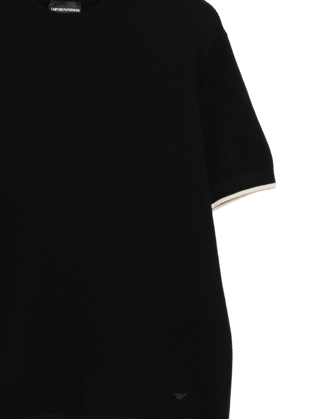 Emporio Armani zwart gebreid T-shirt, achteraanzicht met effen rugpand