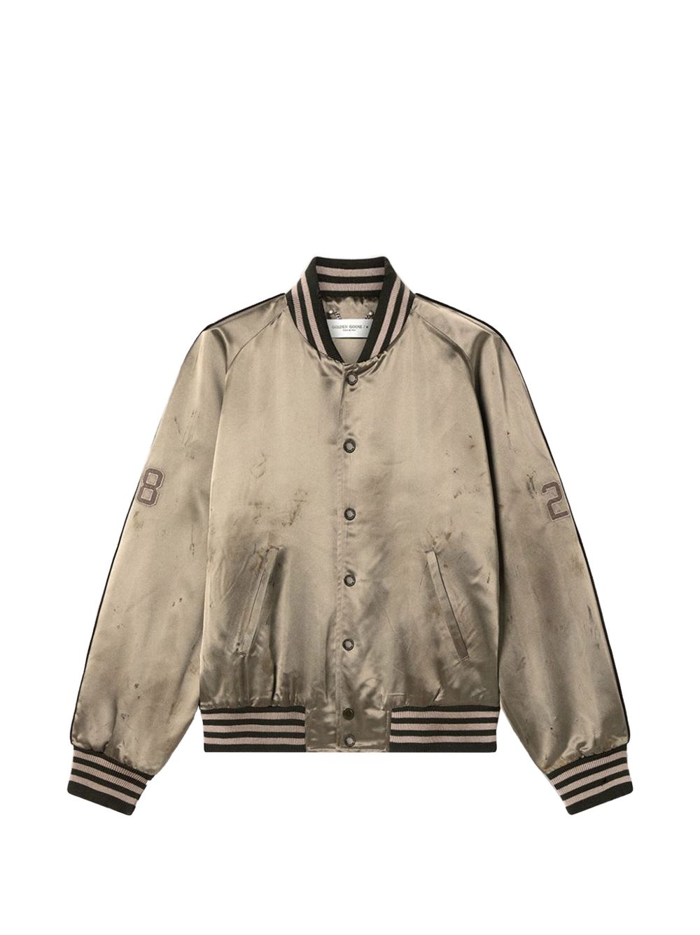 Golden Goose Satijnen Varsity Bomberjack Vintage Look Taupe