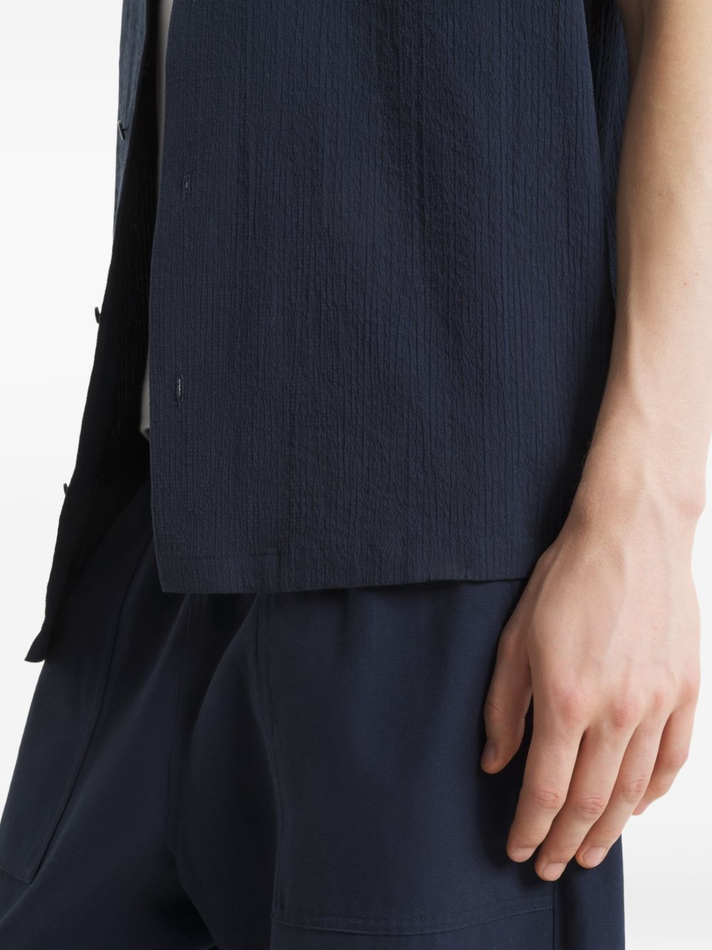 Maison Kitsuné Seersucker Resort Overhemd Marineblauw-thumbmail-3