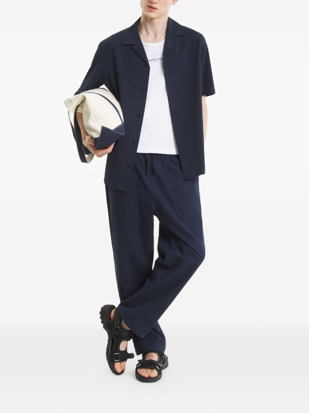 Maison Kitsuné Seersucker Resort Overhemd Marineblauw-thumbmail-4