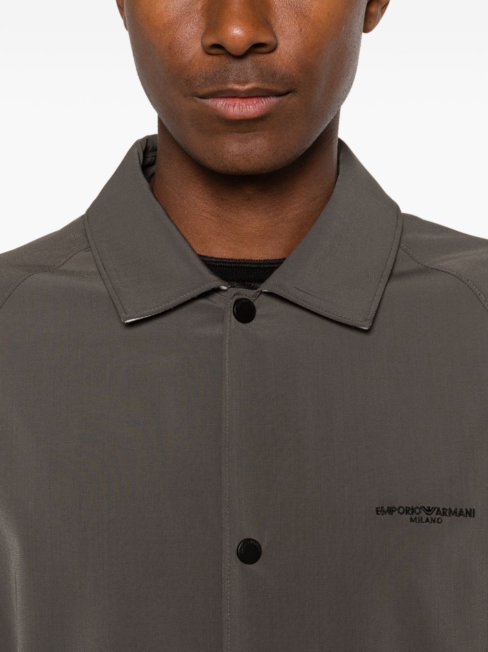 Emporio Armani Logo Overshirt met Drukknopen in het Bruin Jackets Emporio Armani