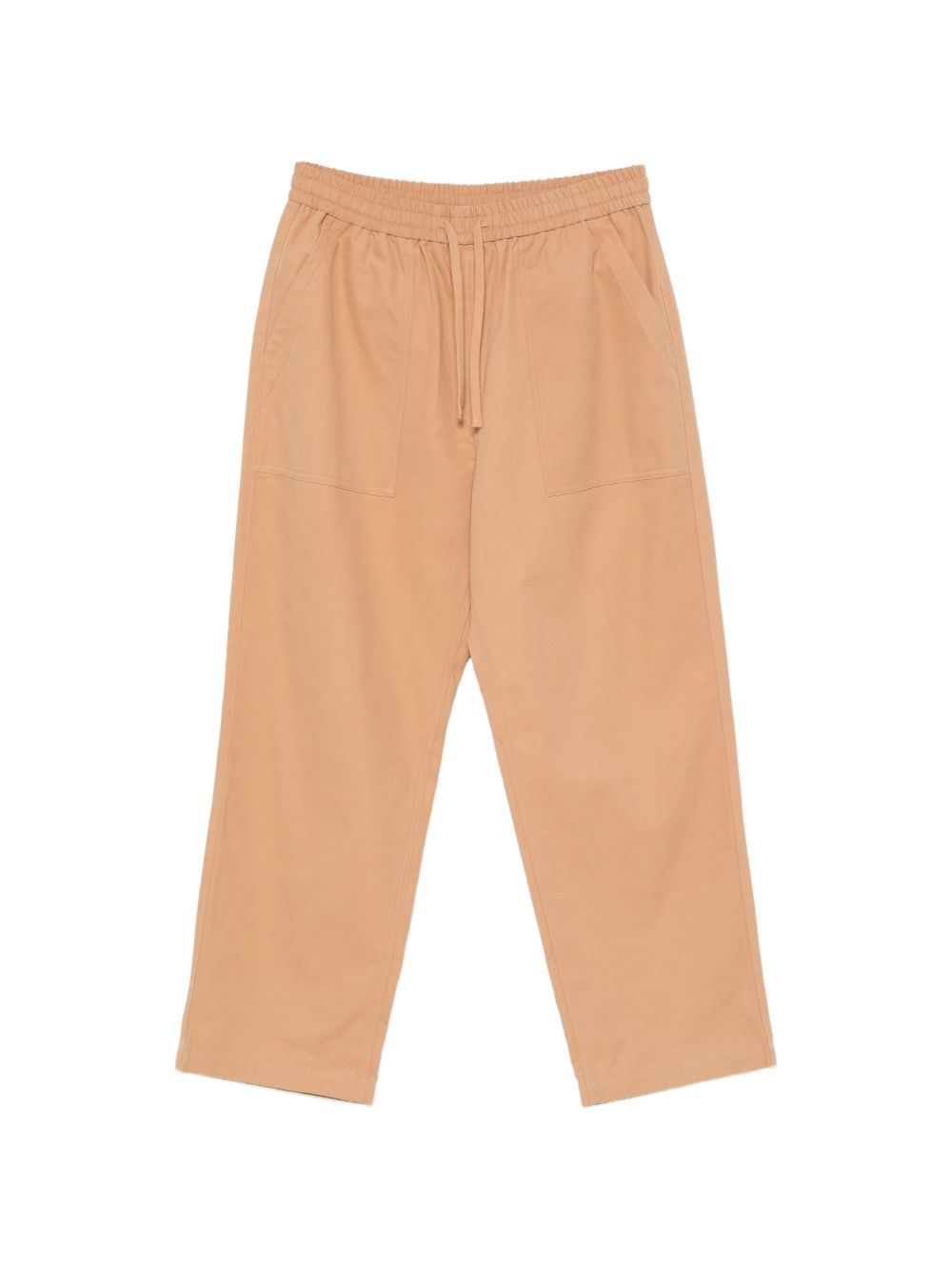Maison Kitsuné katoenen broek beige, vooraanzicht met trekkoord en rechte pijp
