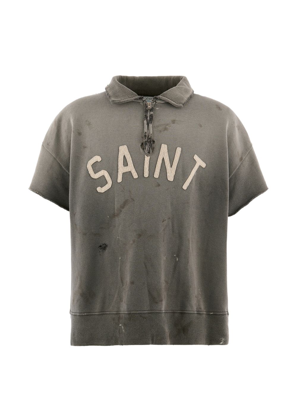 SAINT Mxxxxxx Vintage Distressed Logo Polo Shirt Grey-thumbmail-1