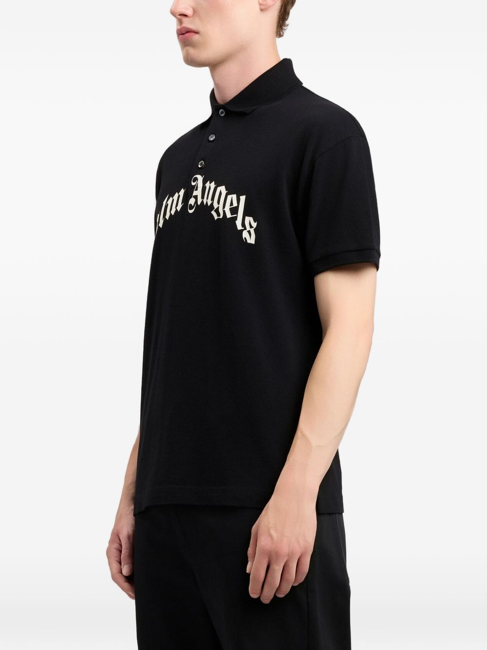 Palm Angels Curved Logo Polo Shirt Black