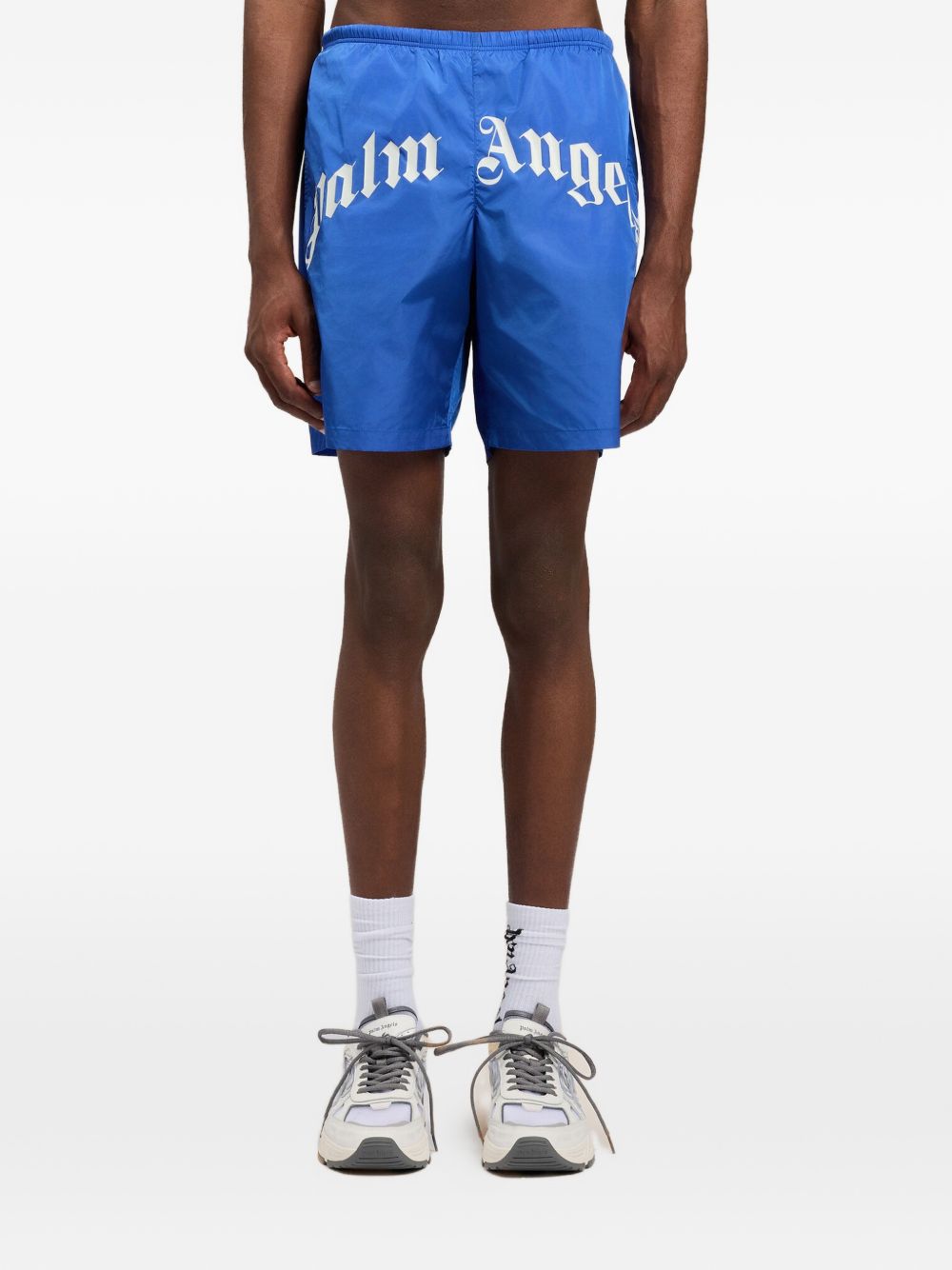 Palm Angels Curved Logo Swim Shorts Cobalt Blue-2