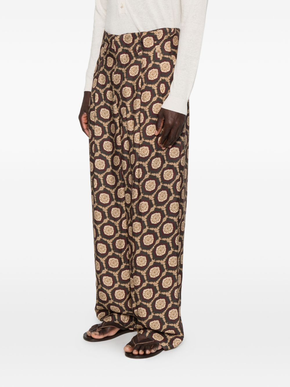 Emporio Armani Foulard Medaillon Print Wide Leg Pantalon Bruin-thumbmail-3