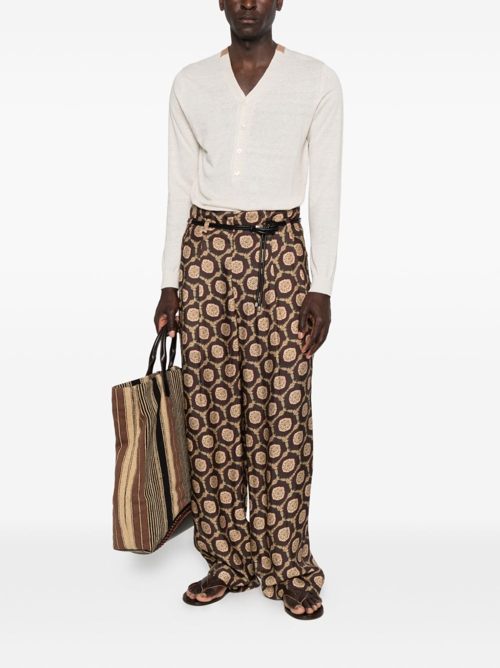 Emporio Armani Foulard Medaillon Print Wide Leg Pantalon Bruin-thumbmail-5
