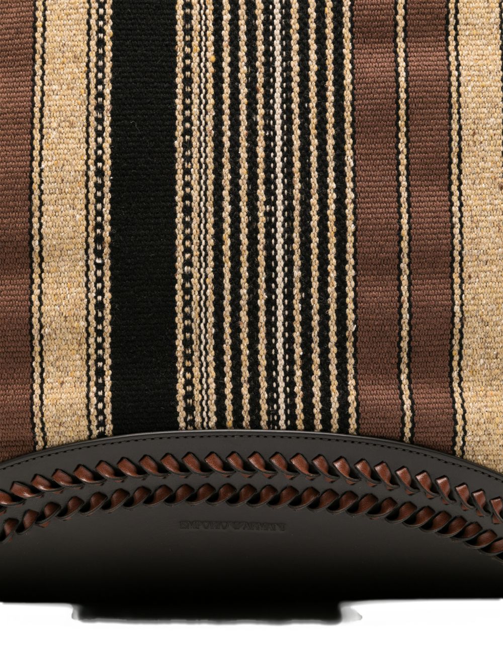 Emporio Armani Gestreepte Shopper Tas met Leren Afwerking Bruin Shopper Emporio Armani