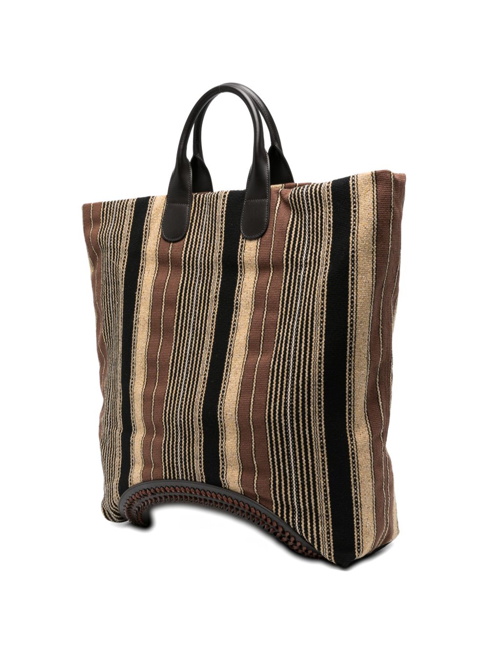 Emporio Armani Gestreepte Shopper Tas met Leren Afwerking Bruin Shopper Emporio Armani