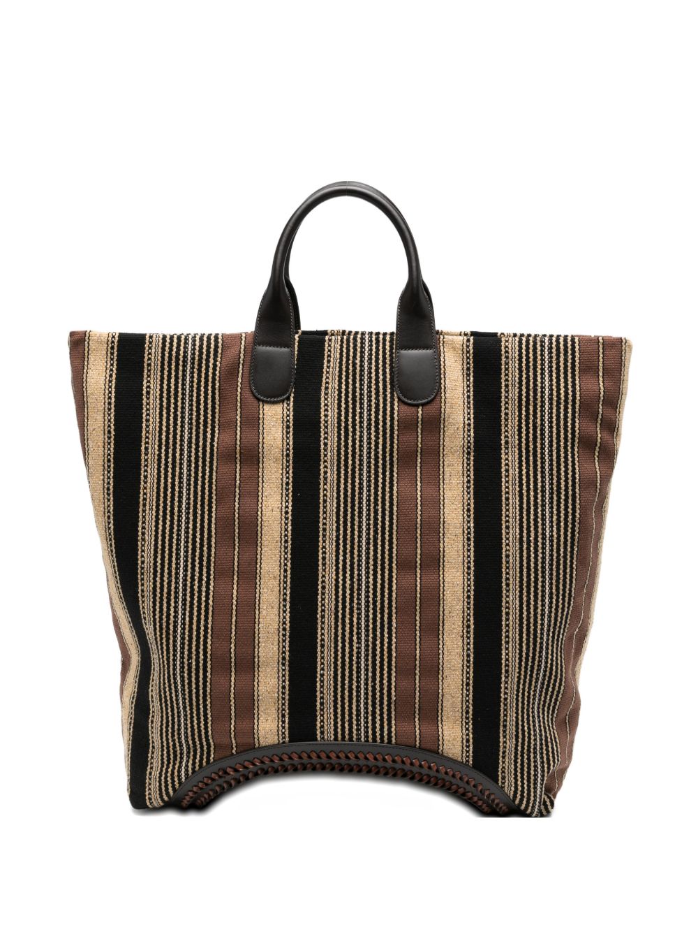Emporio Armani Striped Shopper Bag with Leather Trim