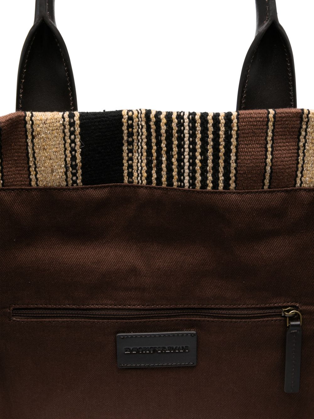 Emporio Armani Gestreepte Shopper Tas met Leren Afwerking Bruin Shopper Emporio Armani