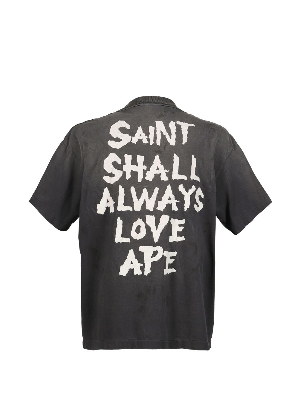 Saint Mxxxxxx bedrukt katoenen T-shirt zwart, close-up van de print