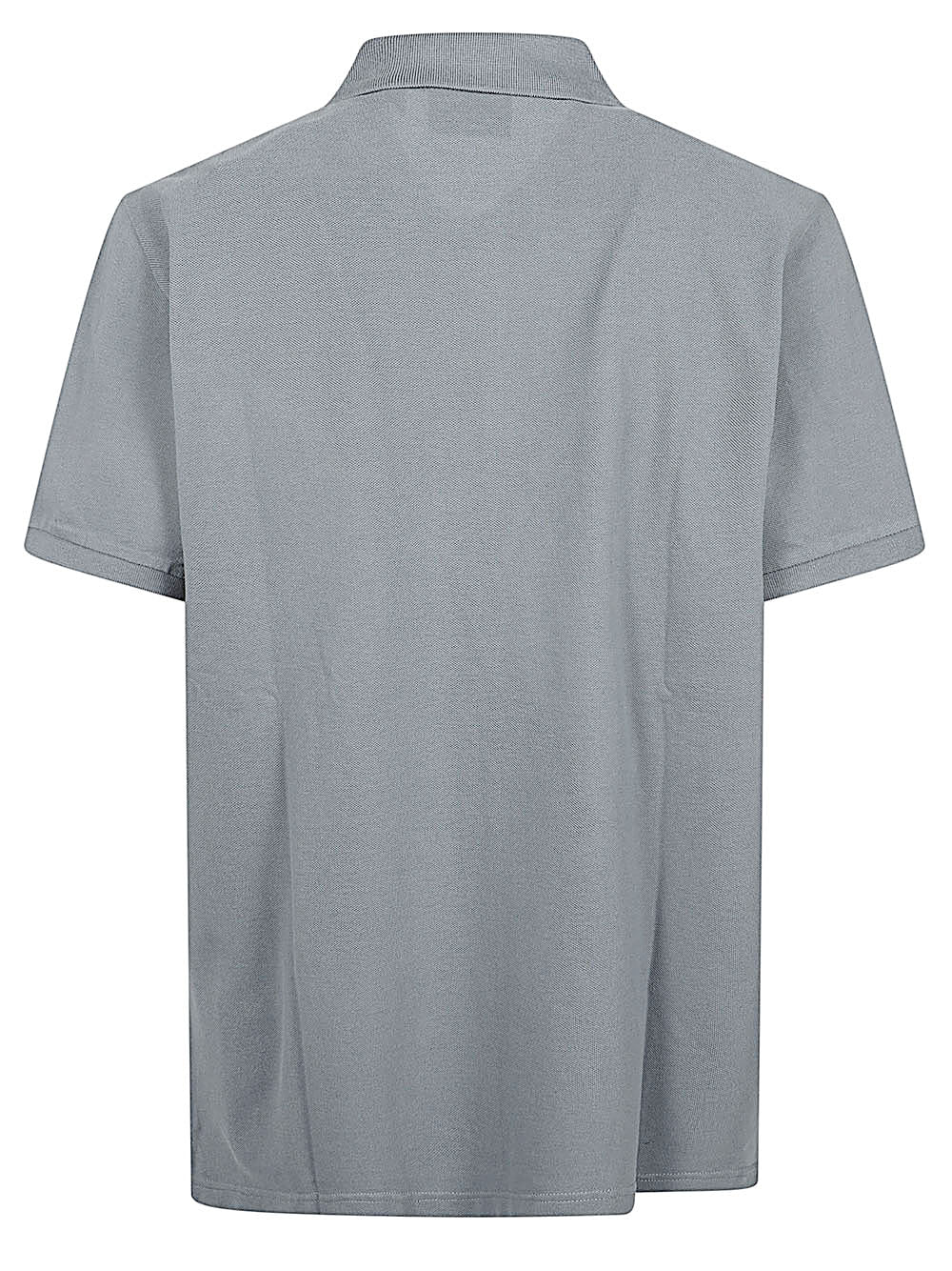 Carhartt WIP S/S Chase Pique Polo in grijs, achteraanzicht van de piqué stof en split seam zijsleuf