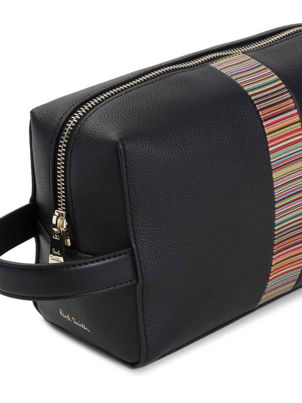 Paul Smith Signature Stripe leren toilettas zwart, achteraanzicht met streepdetail