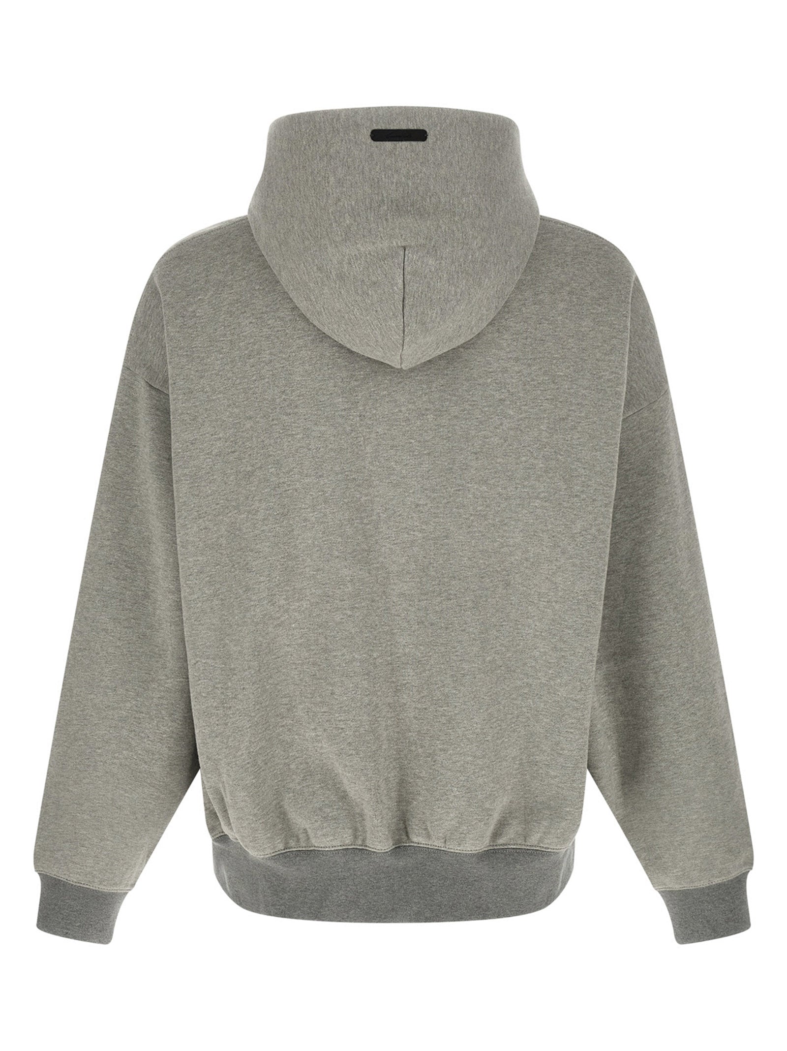 Achterzijde van de Essentials Signature hoodie met donkerdere capuchon en geribde zoom