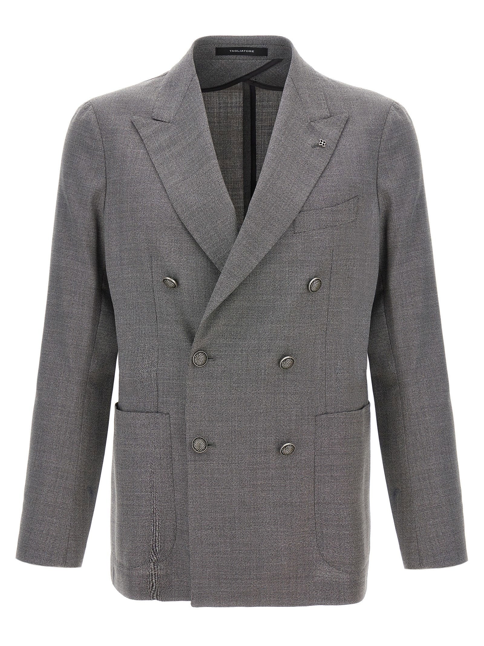 Tagliatore Montecarlo Dubbel Gereid Wollen Blazer Grijs Jackets Tagliatore