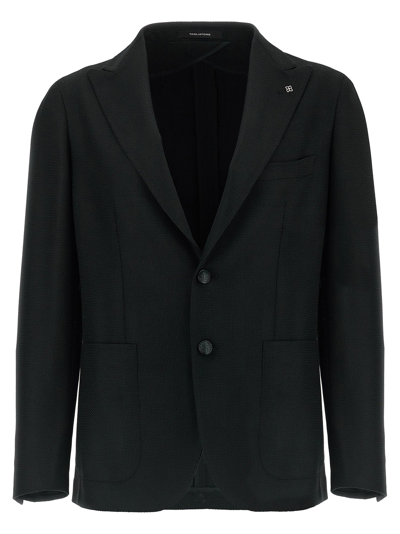 Tagliatore Micro Squares Scheerwollen Blazer Zwart Jackets Tagliatore