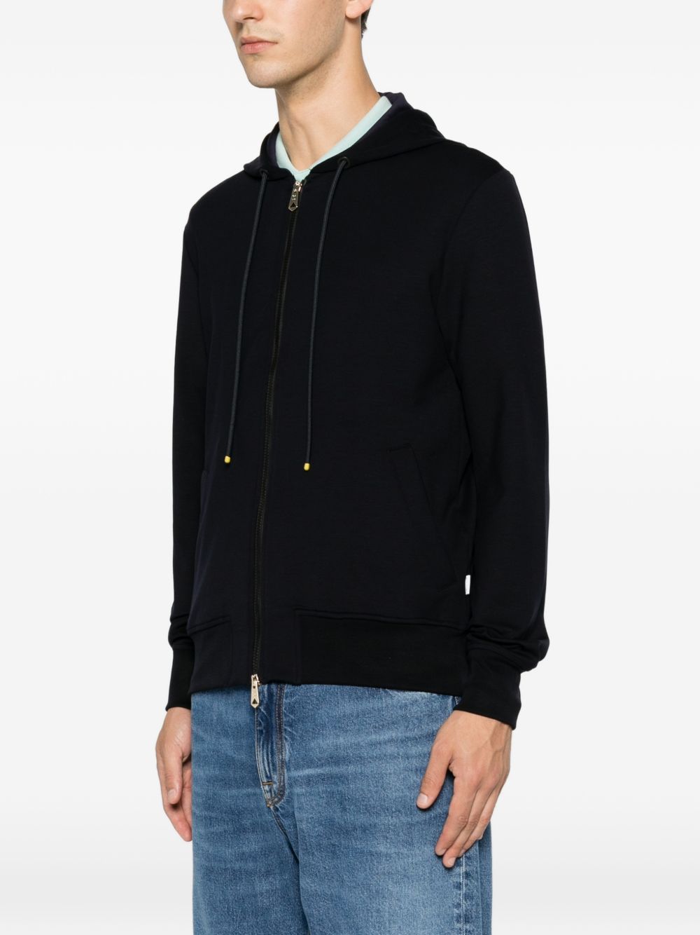 Paul Smith hoodie marineblauw, detail van capuchon met trekkoord
