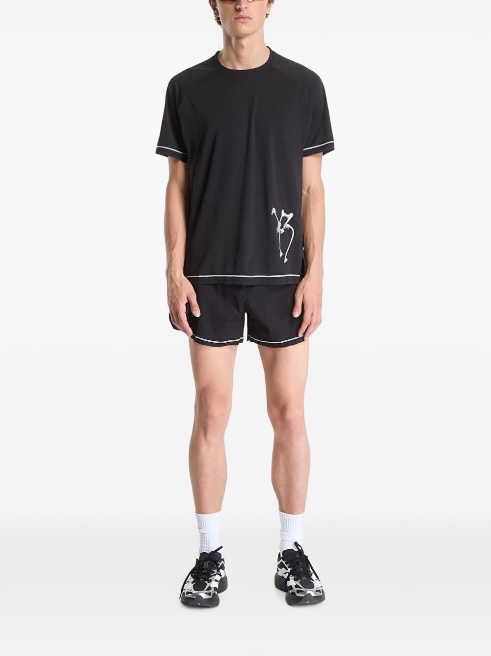 Y-3 Running t-shirt zwart - detail raglanmouw