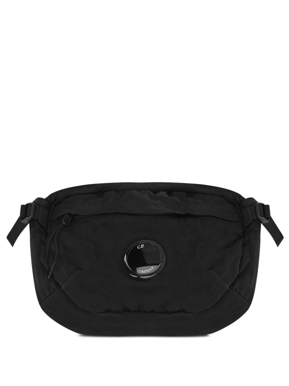 C.P. Company Nylon B heuptas zwart, vooraanzicht met Lens-detail