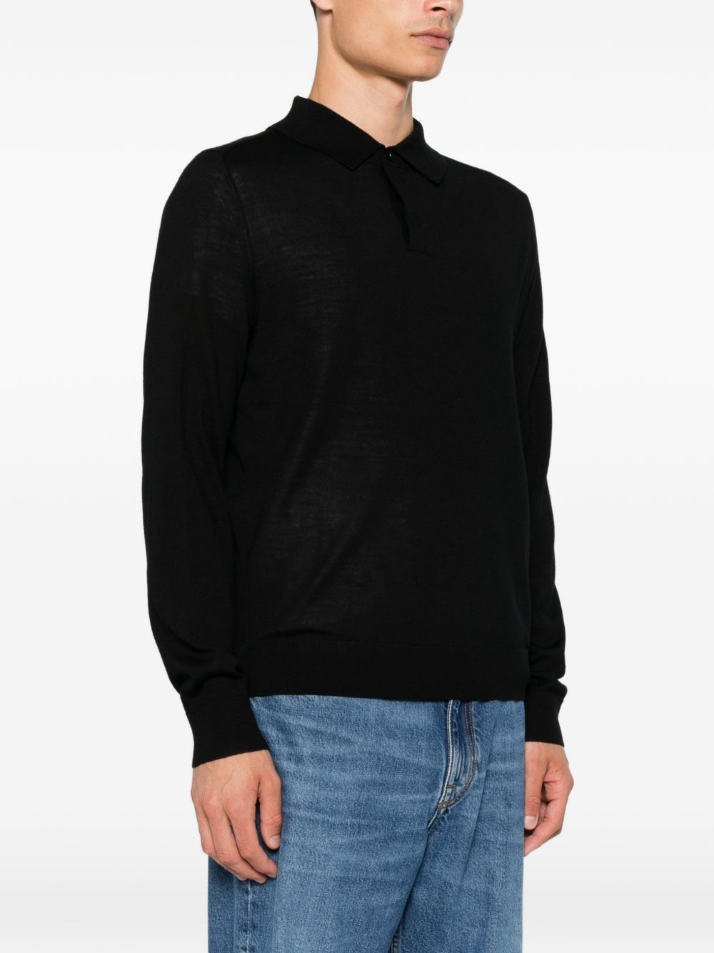 Geribde manchet van de zwarte Paul Smith wollen polo
