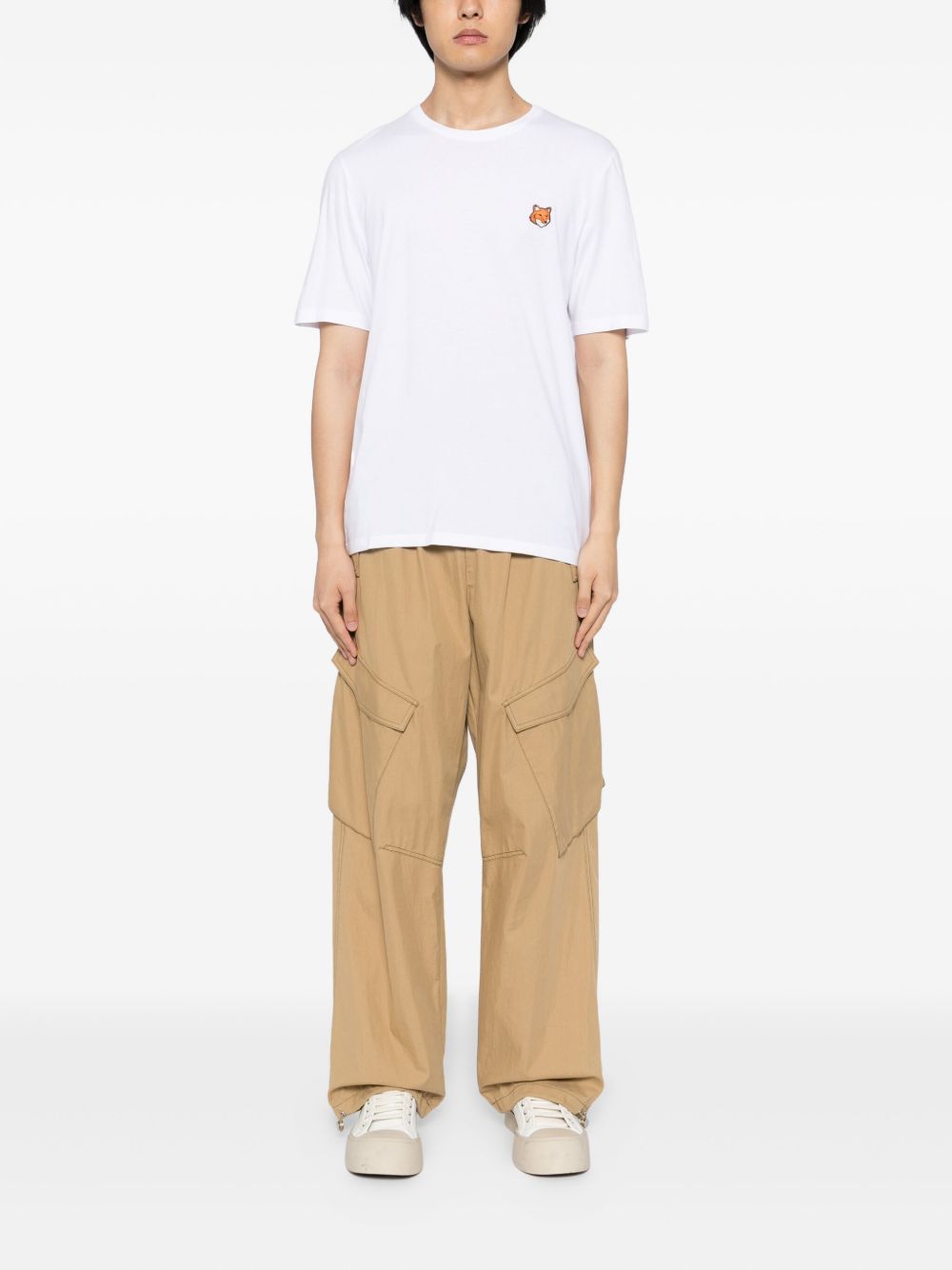 Maison Kitsuné Fox Head T-shirt wit, close-up ronde hals