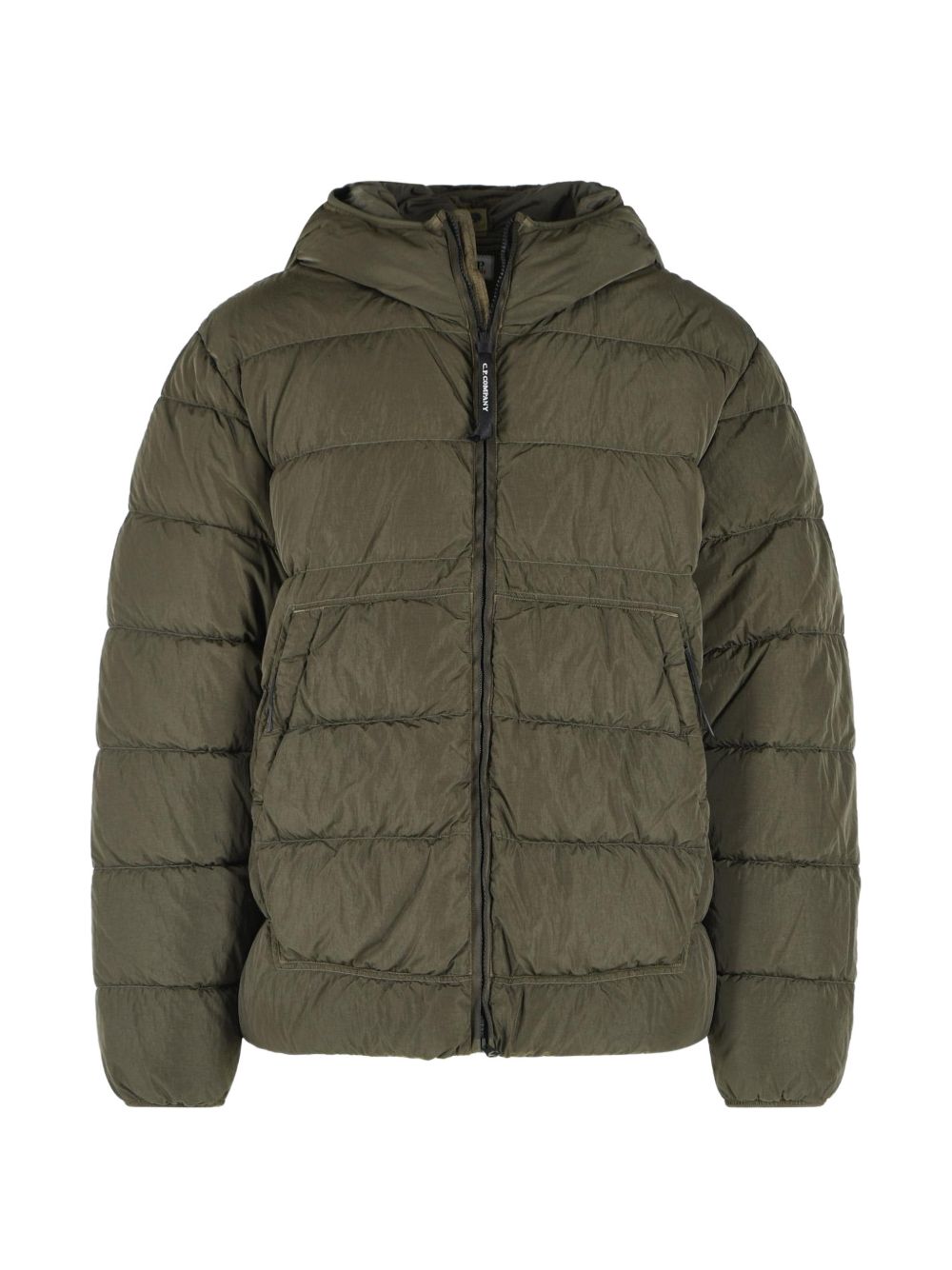 C.P. Company Chrome-R Goggle donsjack groen, vooraanzicht met capuchon