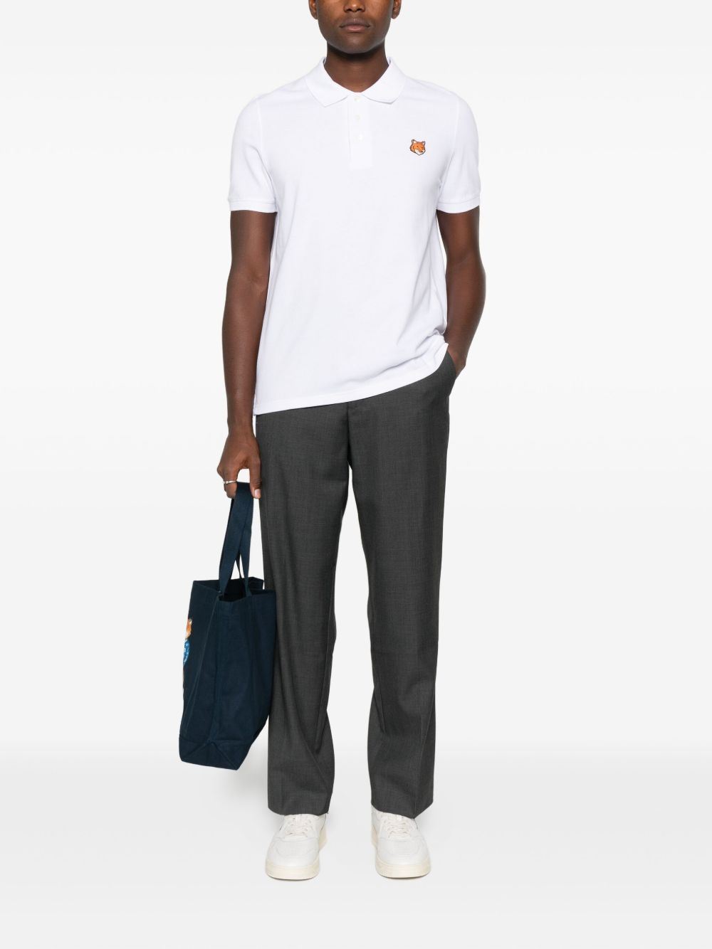 Maison Kitsuné Fox Head Poloshirt Wit Topwear Maison Kitsuné