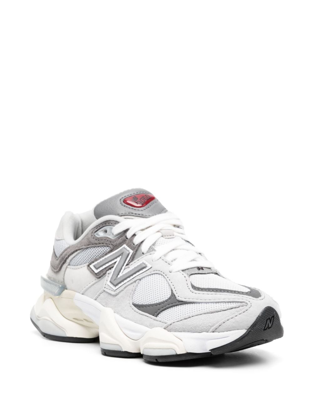 New Balance 9060 sneaker in Rain Cloud/Castlerock grijs, hielaanzicht
