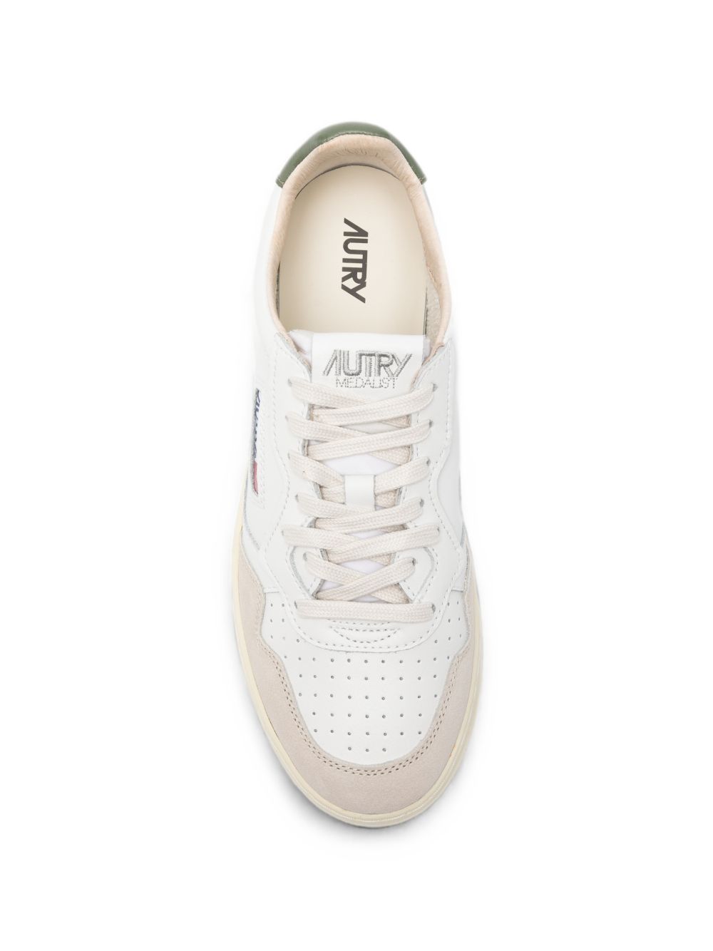 Autry Medalist Low sneakers wit-groen, detail van de groene suède panelen