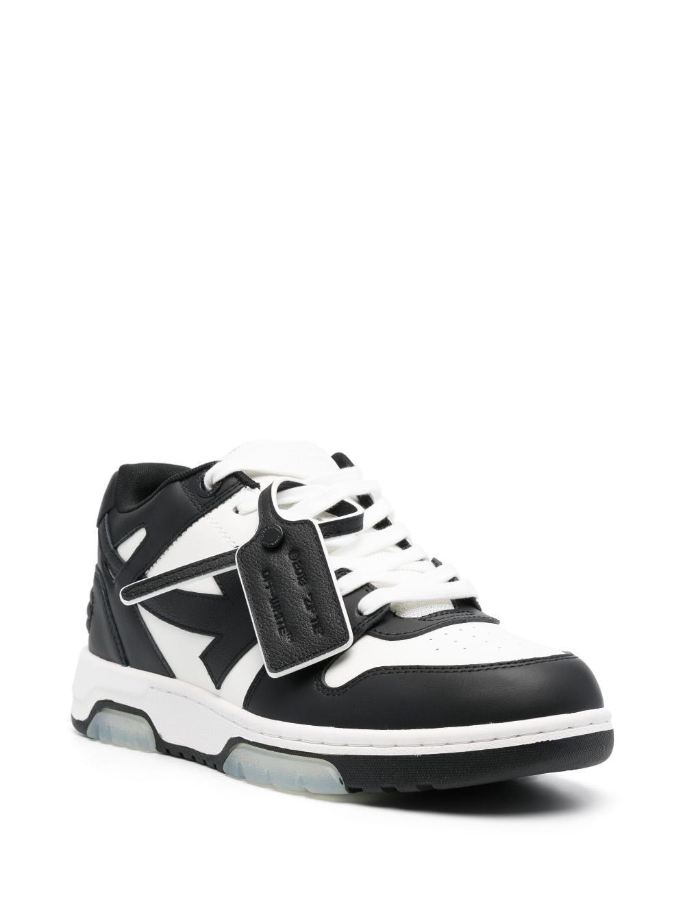 Off-White Out Of Office sneaker in zwart-wit leer, bovenaanzicht