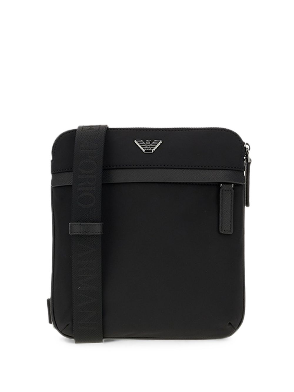 Emporio Armani crossbody tas zwart, vooraanzicht met logo-jacquard band