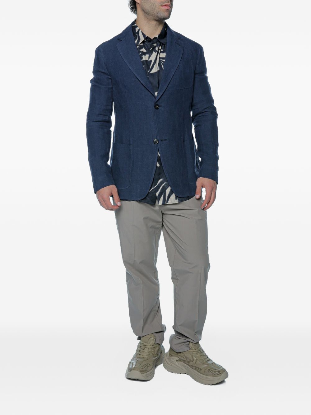 Emporio Armani linnen blazer marineblauw, zijaanzicht