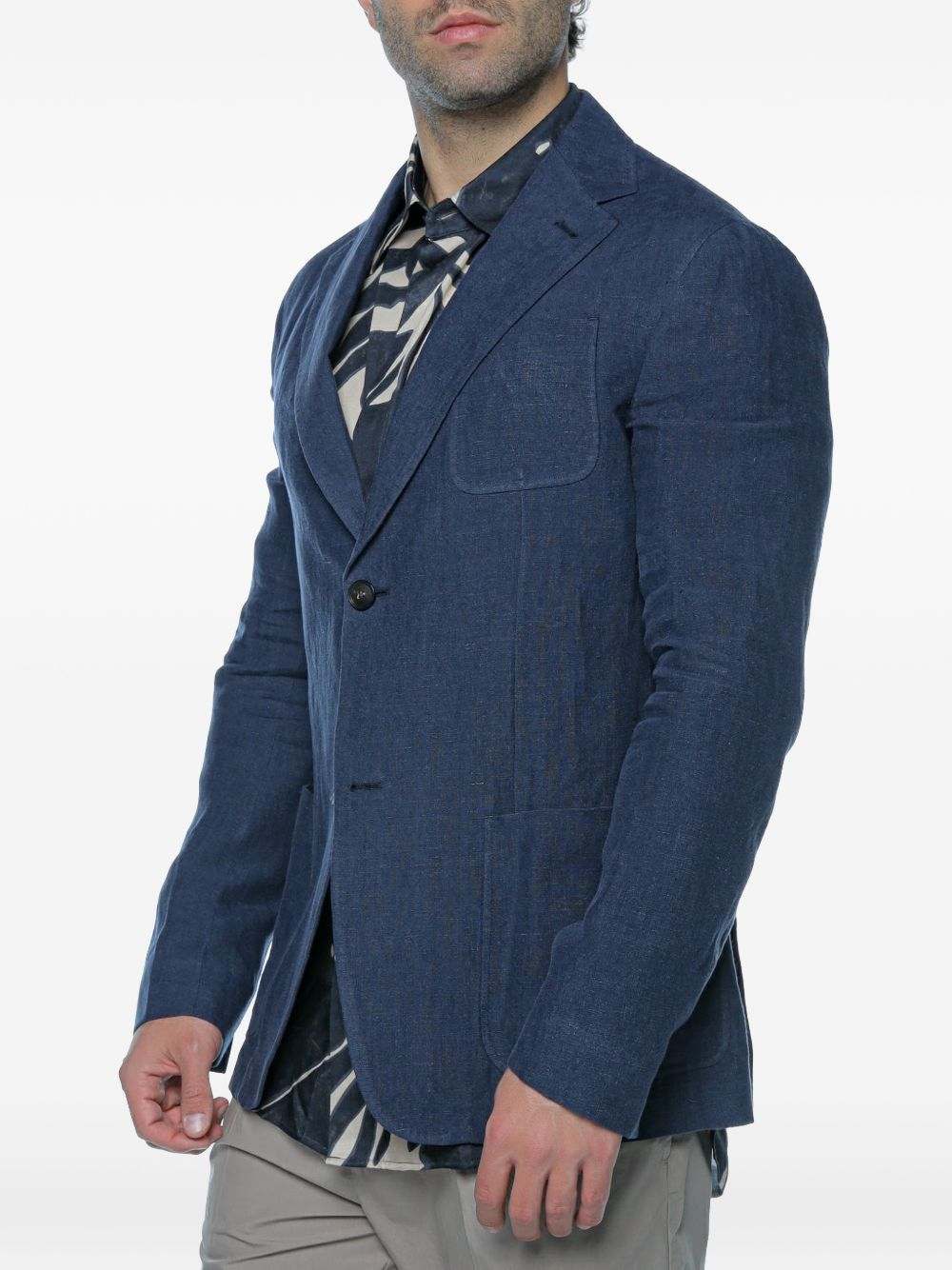 Emporio Armani linnen blazer marineblauw, detail revers