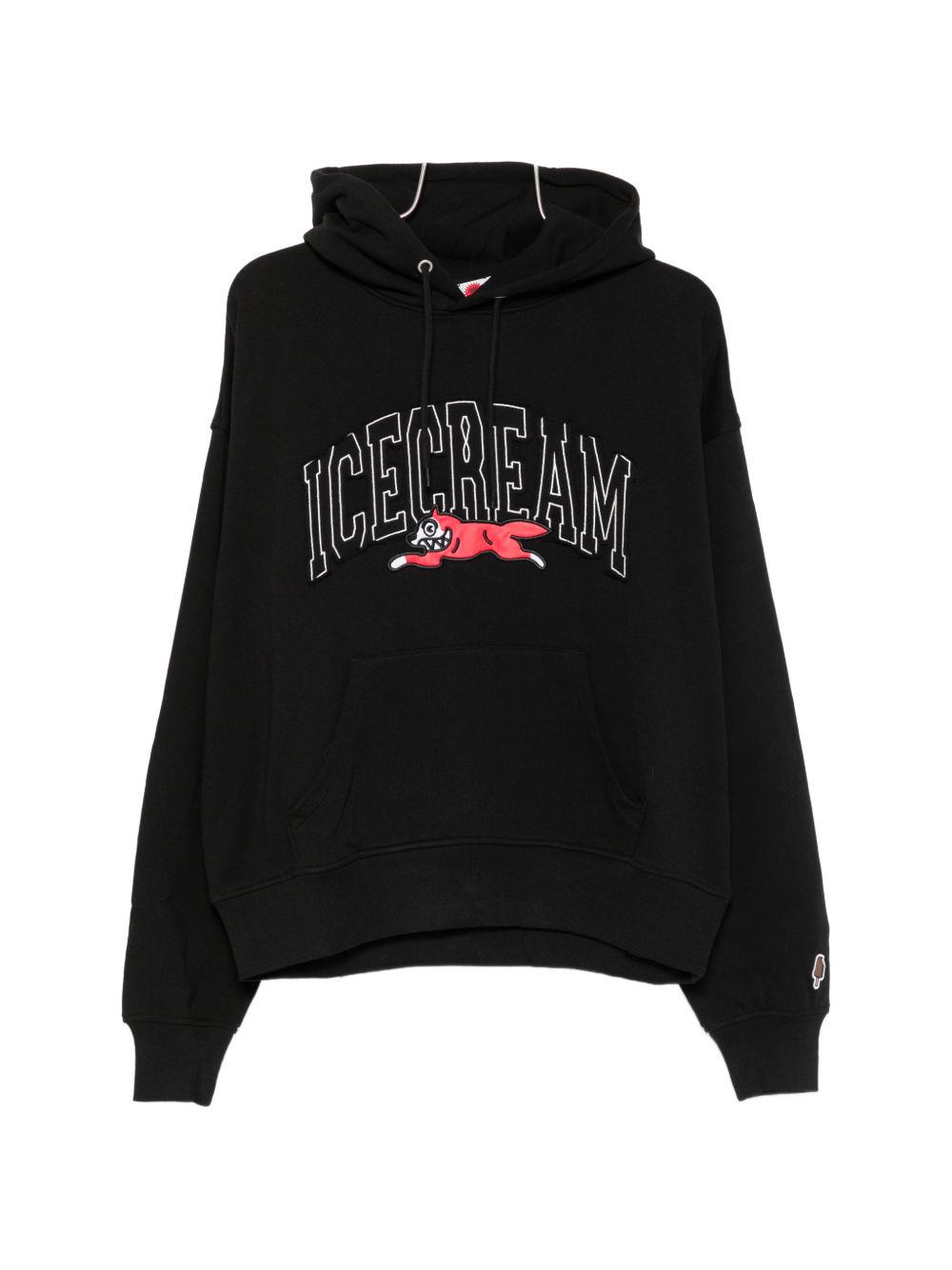 Icecream hoodie zwart met logopatch, vooraanzicht