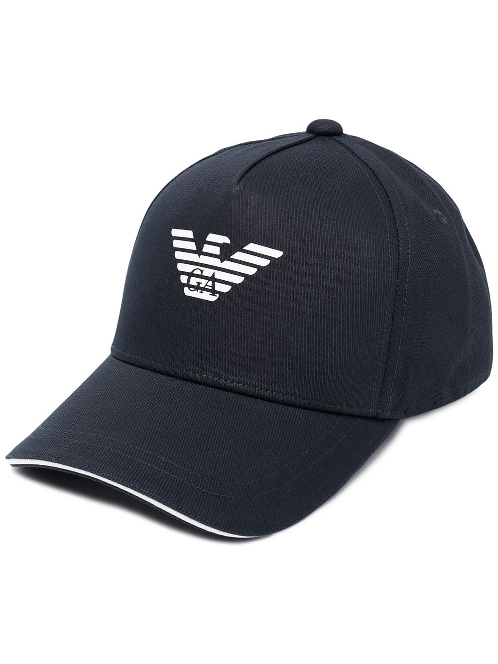 Emporio Armani baseballcap marineblauw, vooraanzicht met adelaarsprint