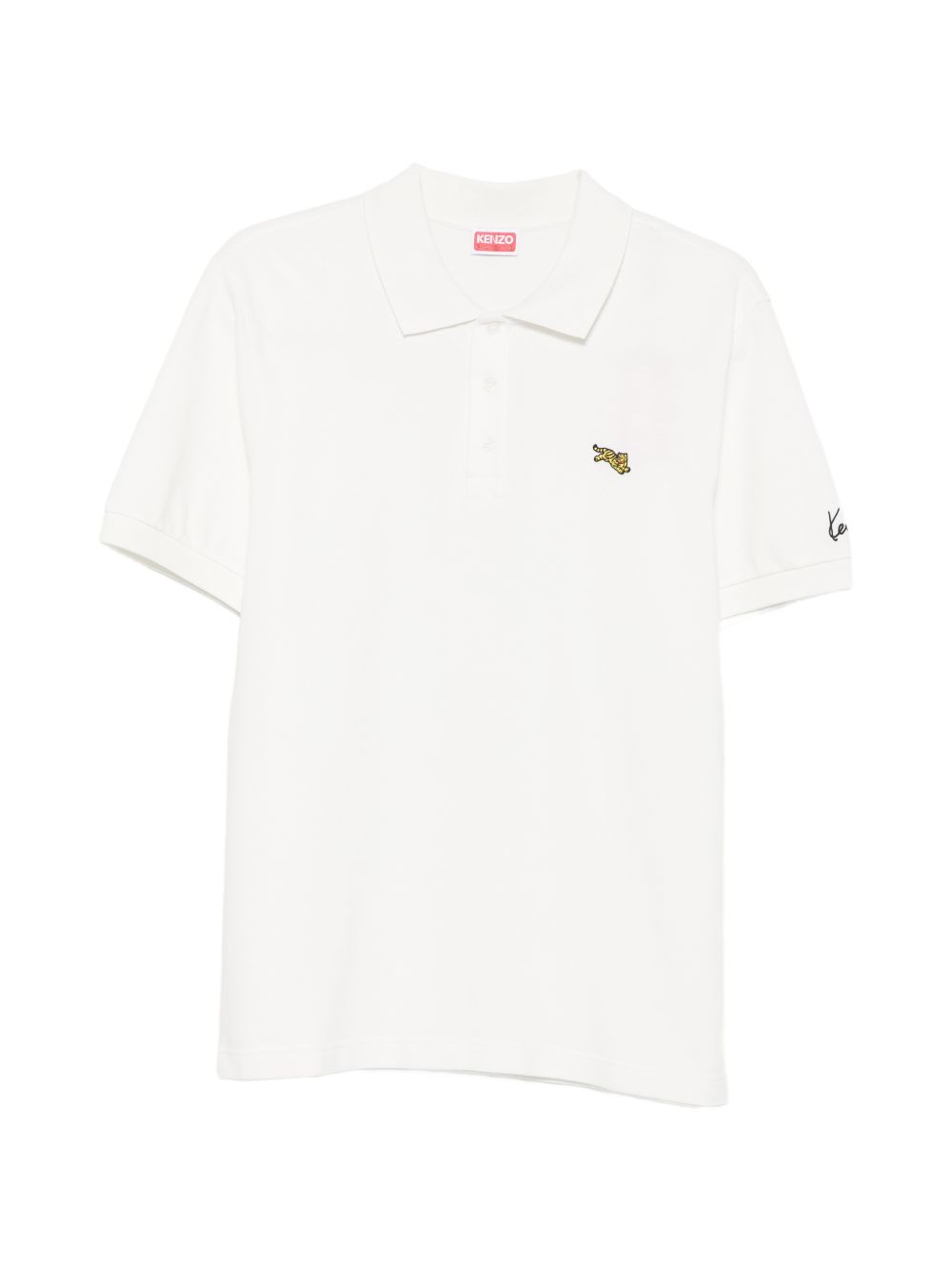 Gebroken witte Kenzo piqué polo met geborduurde tijger op de borst, vooraanzicht