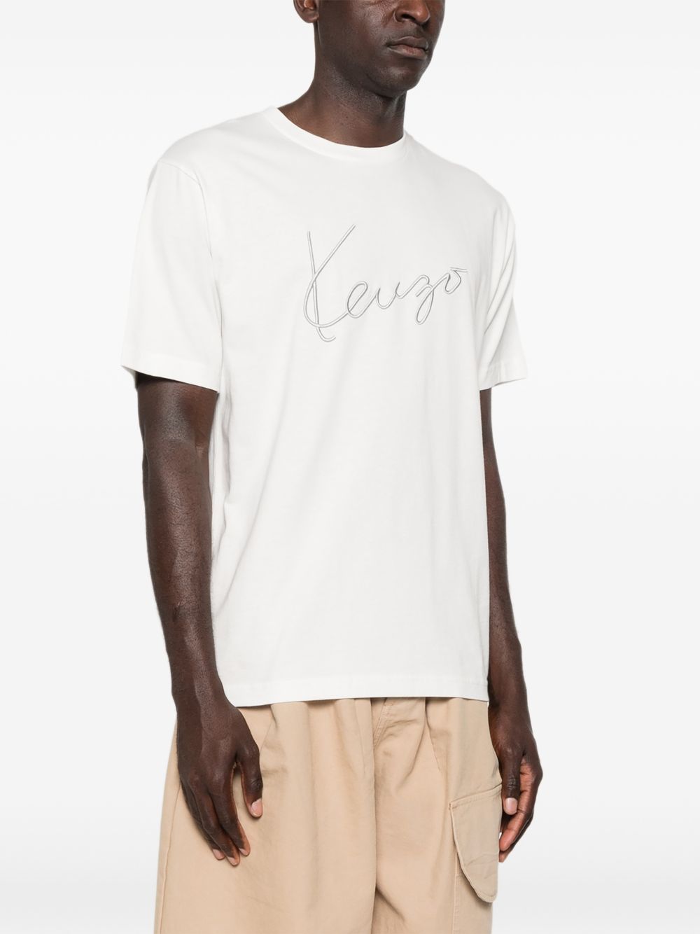 Kenzo Signature T-shirt wit, materiaaldetail