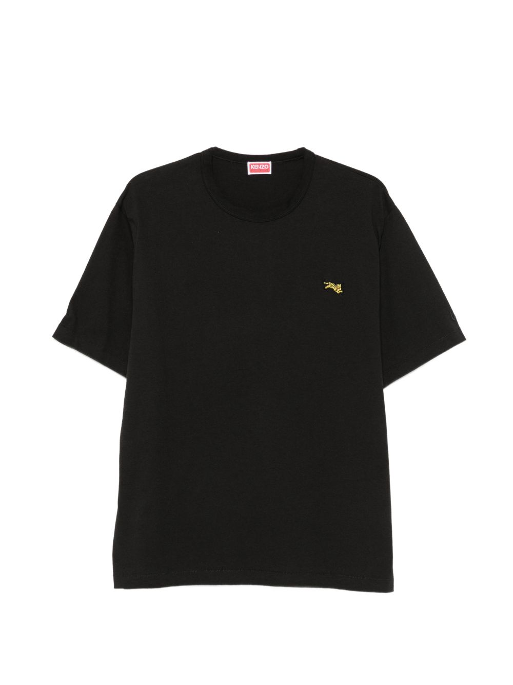 Zwart Kenzo T-shirt met klein geborduurd tijgermotief op de borst, vooraanzicht