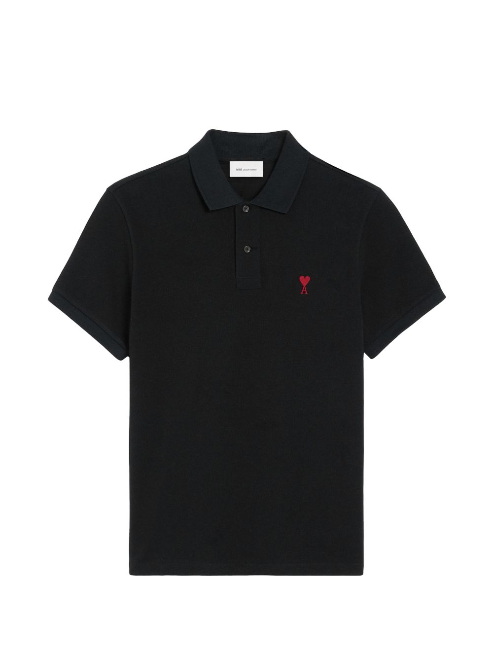 AMI Paris Ami de Cœur polo in zwart, vooraanzicht met rode hartborduring