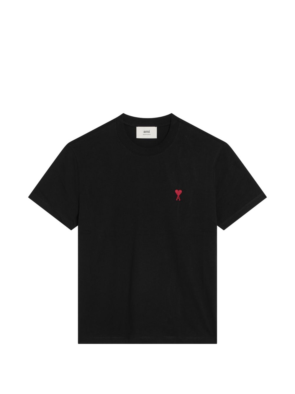 AMI Paris Ami de Coeur T-shirt in zwart met geborduurd hartlogo, vooraanzicht