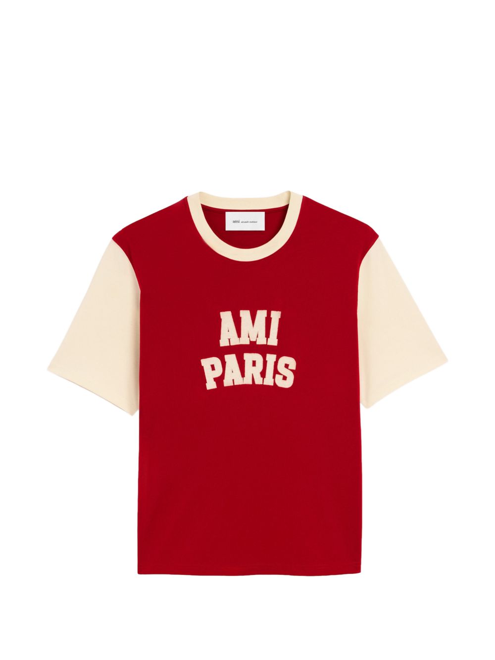 Ami Paris geborduurd logo T-shirt robijnrood, vooraanzicht