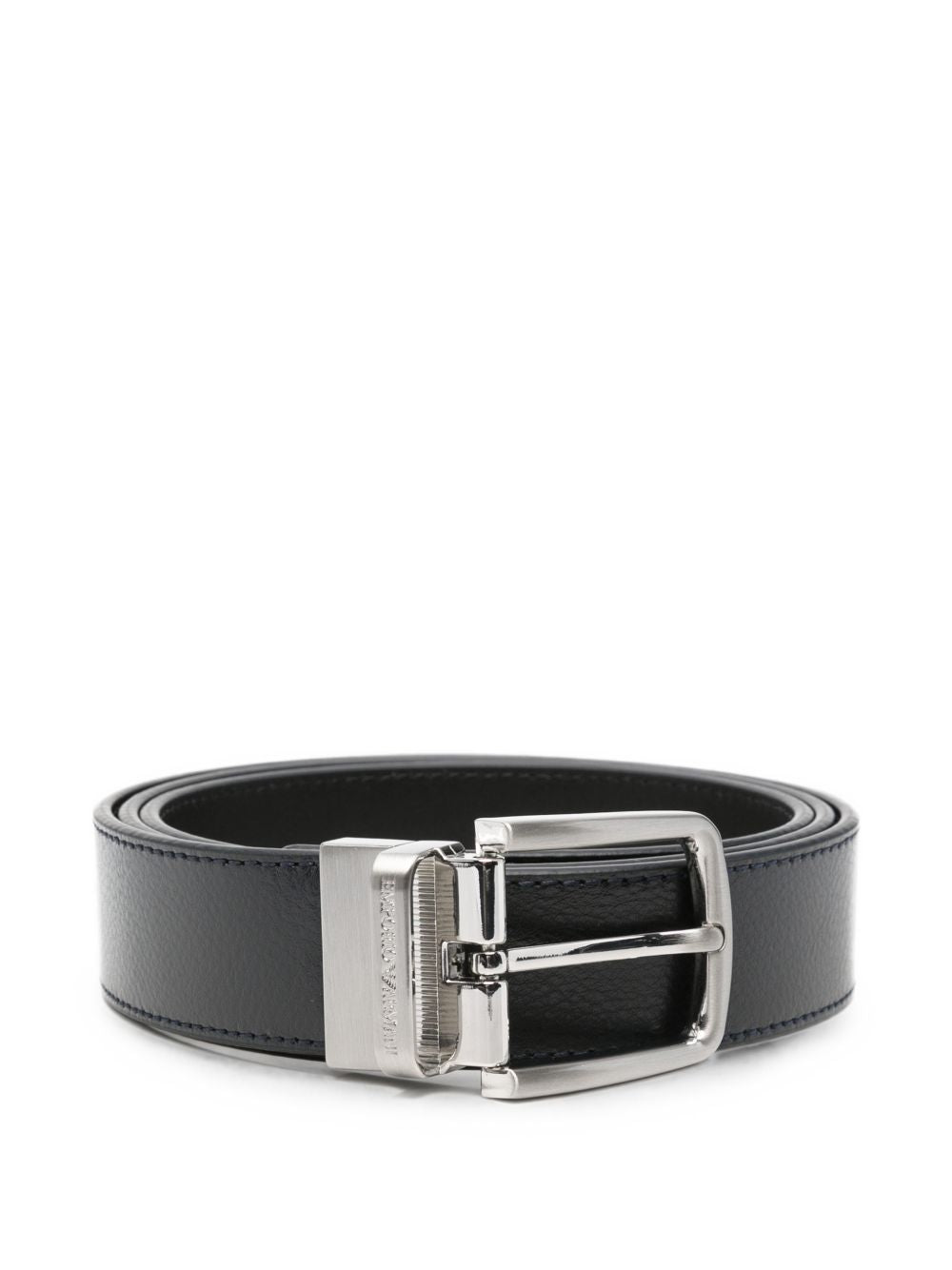 Emporio Armani leren riem marineblauw, vooraanzicht met logogesp