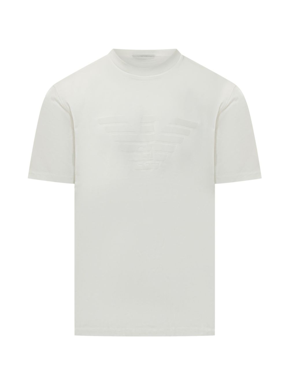 Emporio Armani ecru T-shirt met tone-on-tone adelaarsprint - vooraanzicht