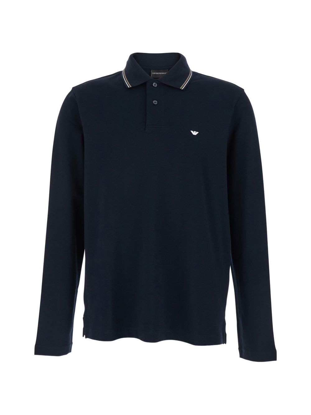Emporio Armani logo polo navy met lange mouwen vooraanzicht