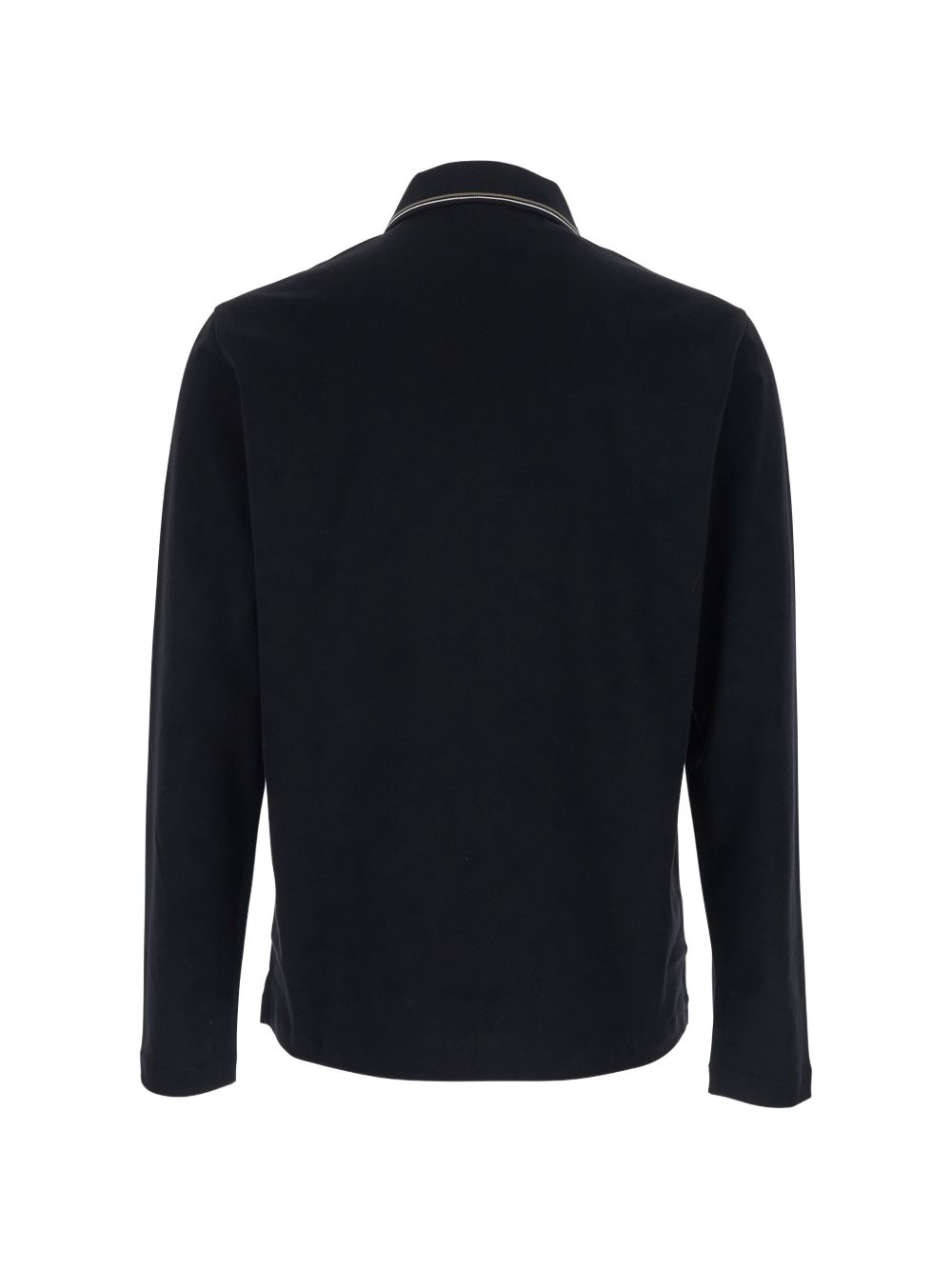 Emporio Armani logo polo zwart, close-up van kraag met contrasterende bies