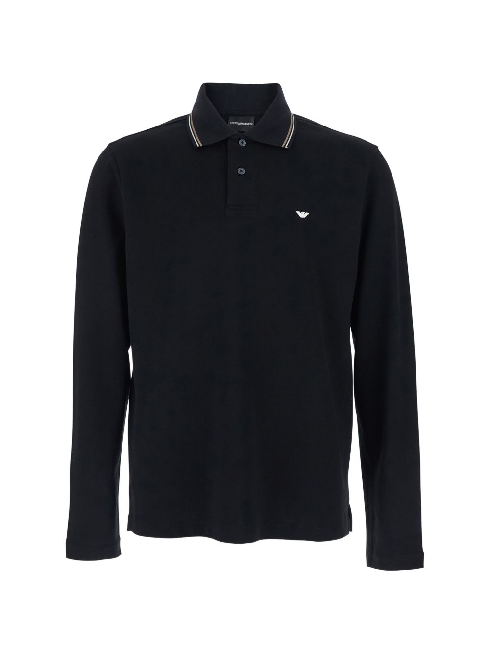 Emporio Armani logo polo zwart, vooraanzicht met adelaarslogo op de borst
