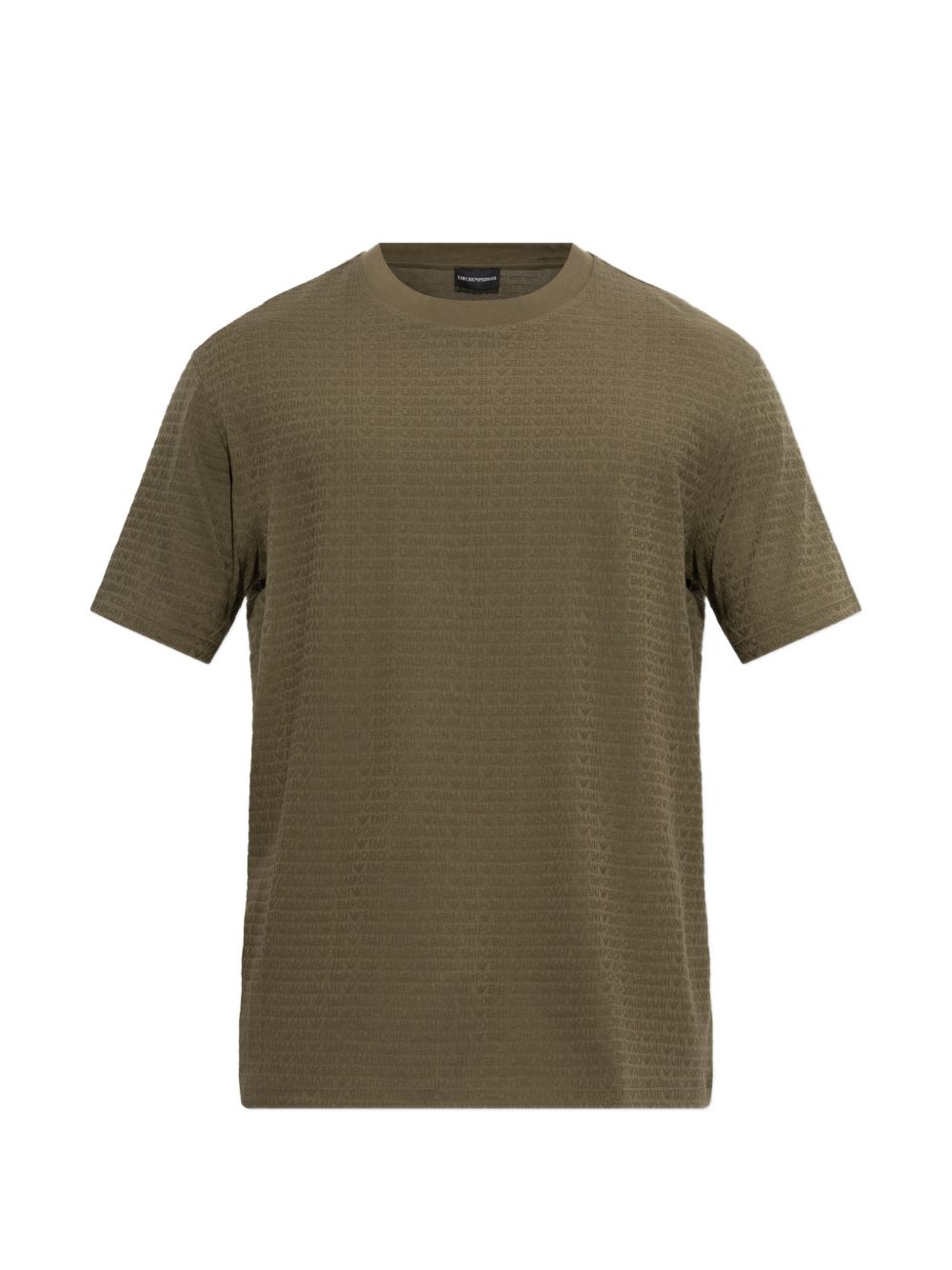 Emporio Armani Jacquard Logo T-shirt in groen, vooraanzicht met all-over belettering