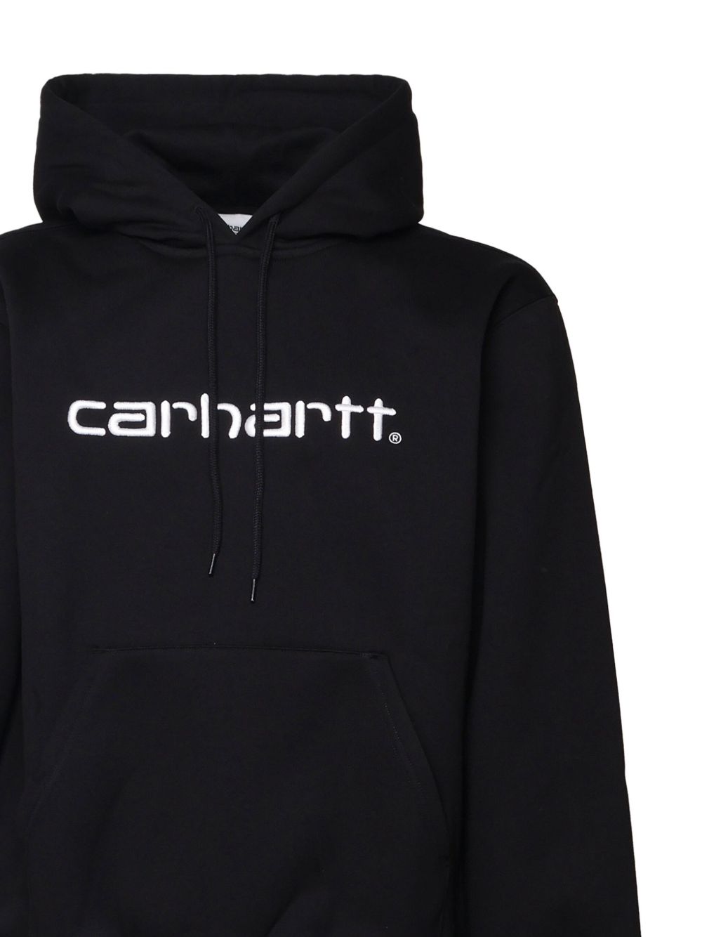 Detail van de kangoeroezak van de Carhartt WIP hoodie in zwart