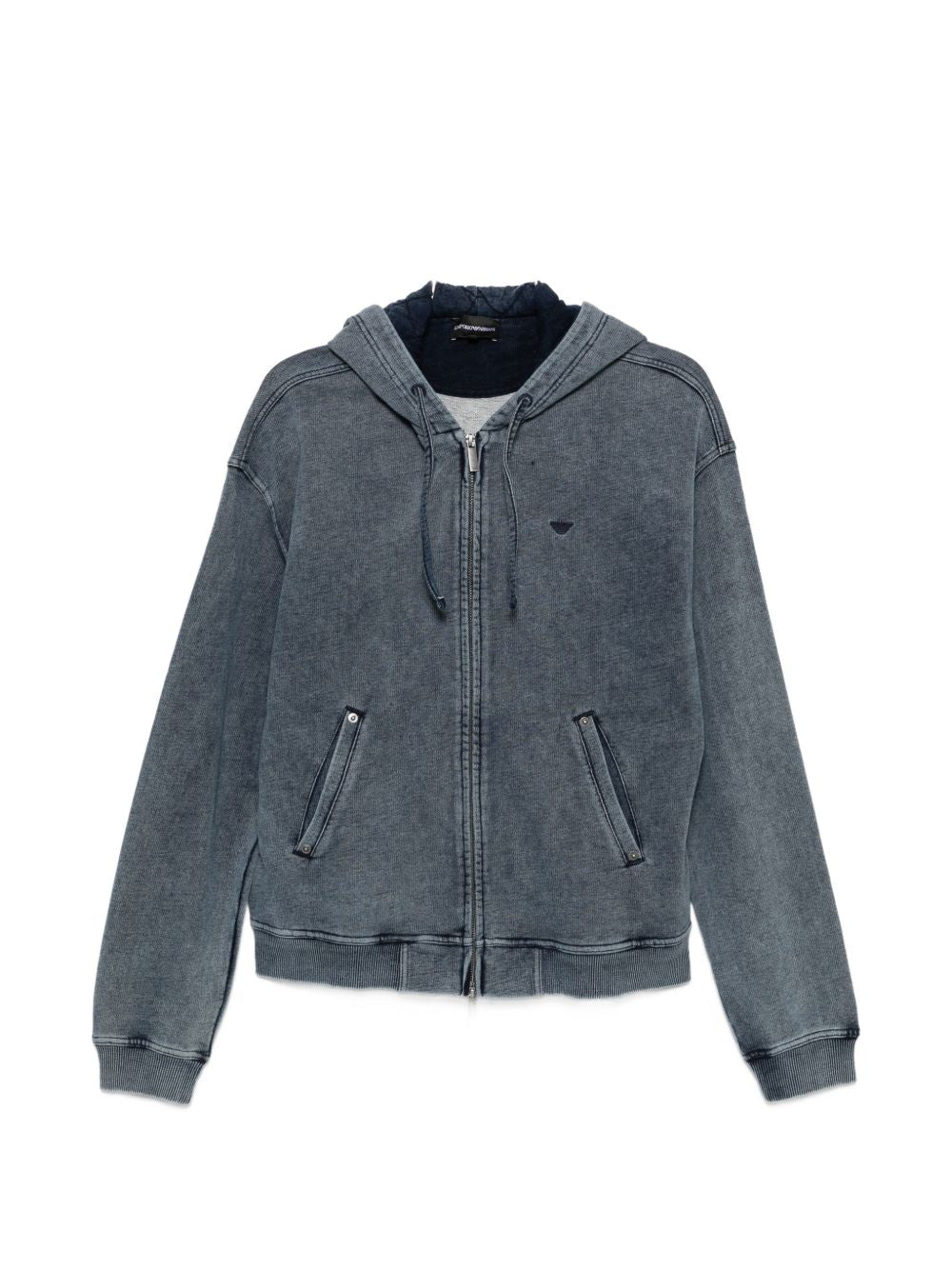 Emporio Armani zip hoodie met wassing in blauwgrijs, vooraanzicht